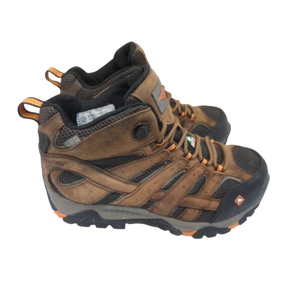 MERRELL Men's MOAB 2 VERTEX MID Waterproof Composite Toe Work Boot Brown 9.5W - Picture 2 of 9